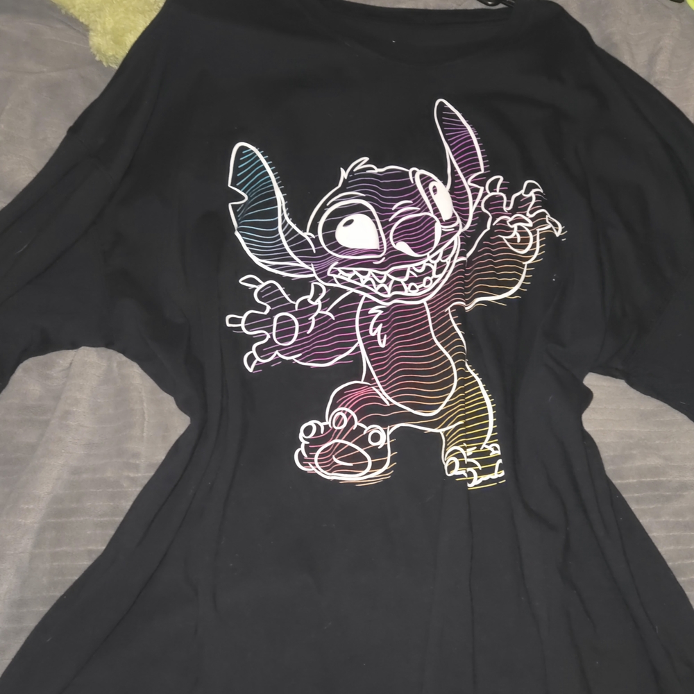 Disney Black Long Sleeve Tee with Colorful Stitch Design